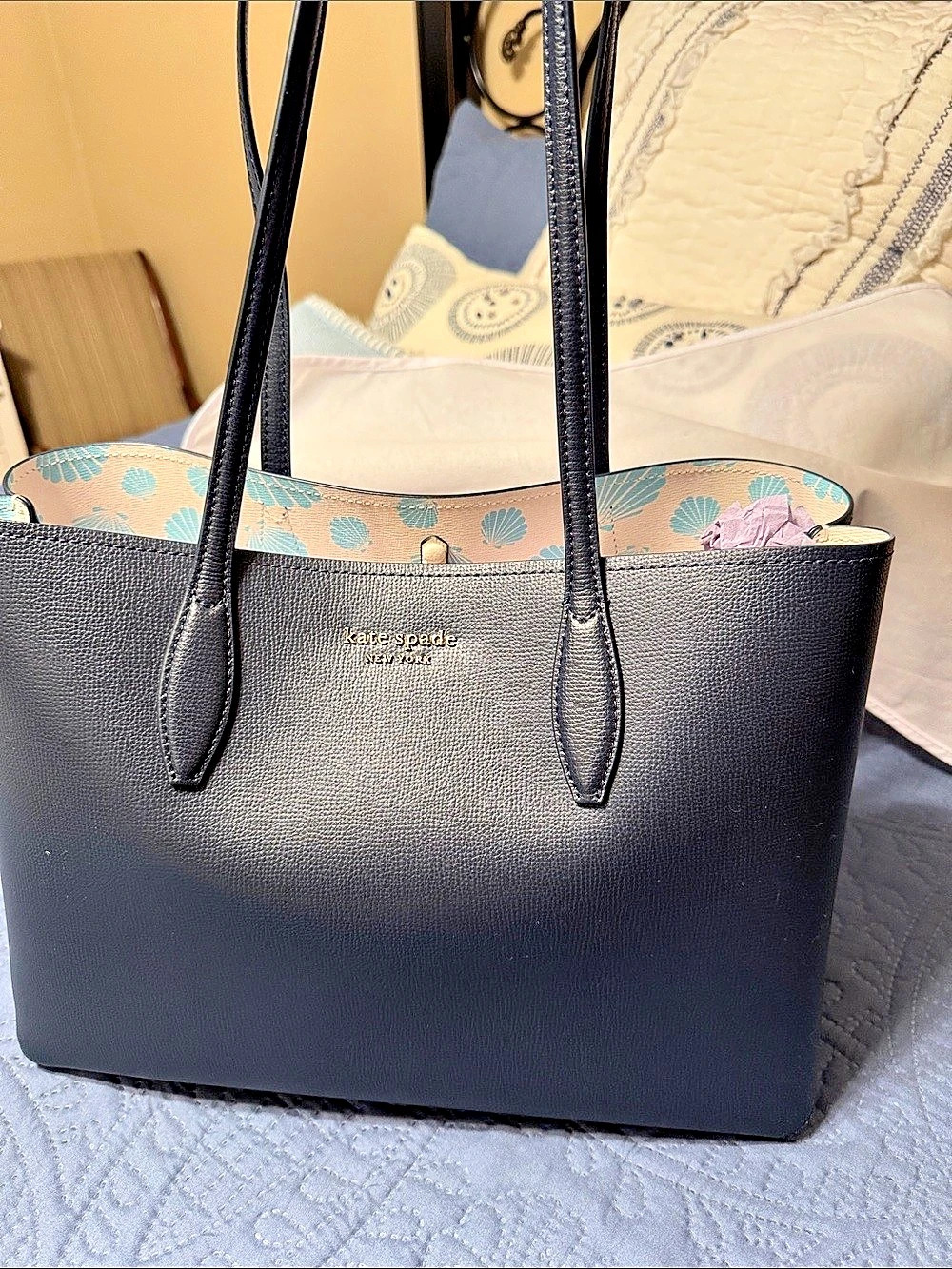 Kate Spade All Day Seashell Pop Large Tote Black & Blue Floral